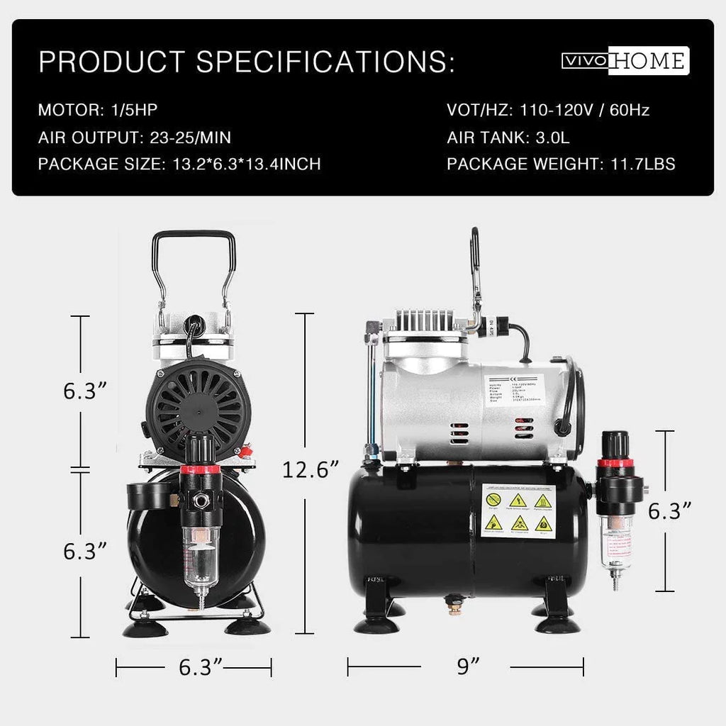 Tattoo with Professional for HP Airbrushing Sprayer 1/5 Decoration Air 110-120V VIVOHOME Cake Shoes Makeup System and Compressor Paint 1 Paint
