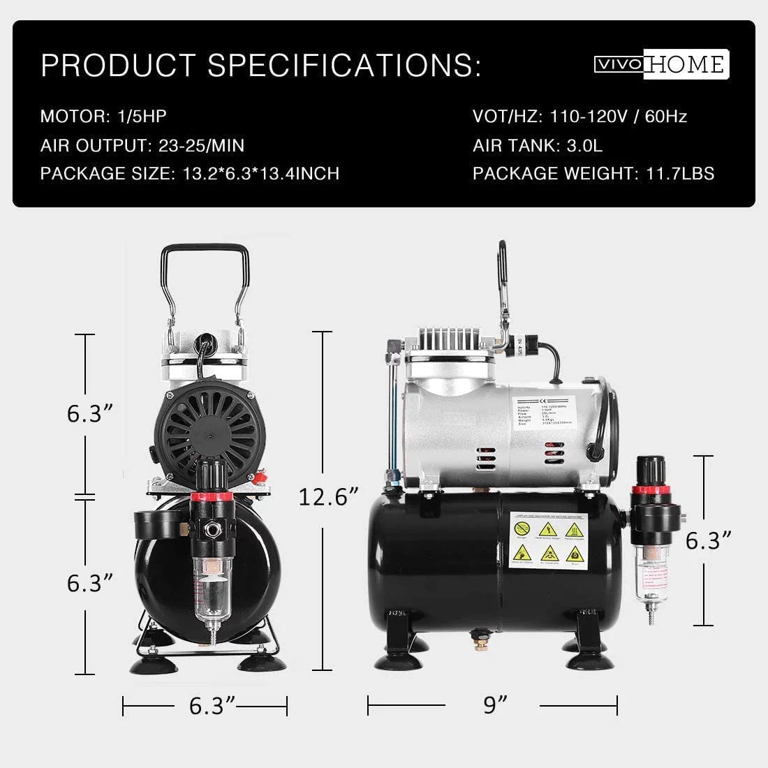 Tattoo with Professional for HP Airbrushing Sprayer 1/5 Decoration Air 110-120V VIVOHOME Cake Shoes Makeup System and Compressor Paint 1 Paint
