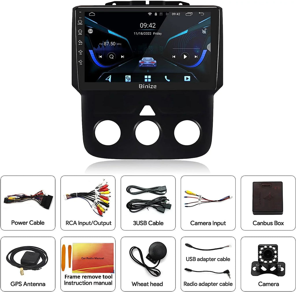 in-Dash 2500 3500 Dodge Camera/DSP/SWC/BT/WiFi/2+32GB Auto/AM/FM/Backup with Double for Din Stereo 2013-2018, CarPlay/Android Car GPS Radio Unit 9" Android Ram 1500 Wireless Navigation Binize 12