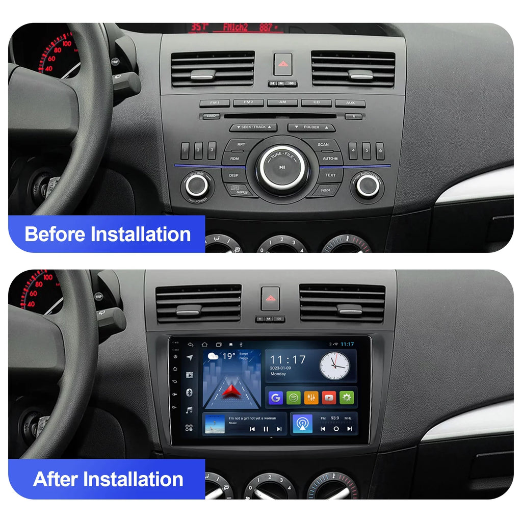 Wheel Car Din 9 Double for with Inch 3 2012 2013 Carplay/Android stereo Mazda 2+32G Radio 2010 TouchScreen Camera 2011 Control Wireless Android Backup Auto/GPS/Bluetooth/FM/AUX-in/Steering 10 Built-in