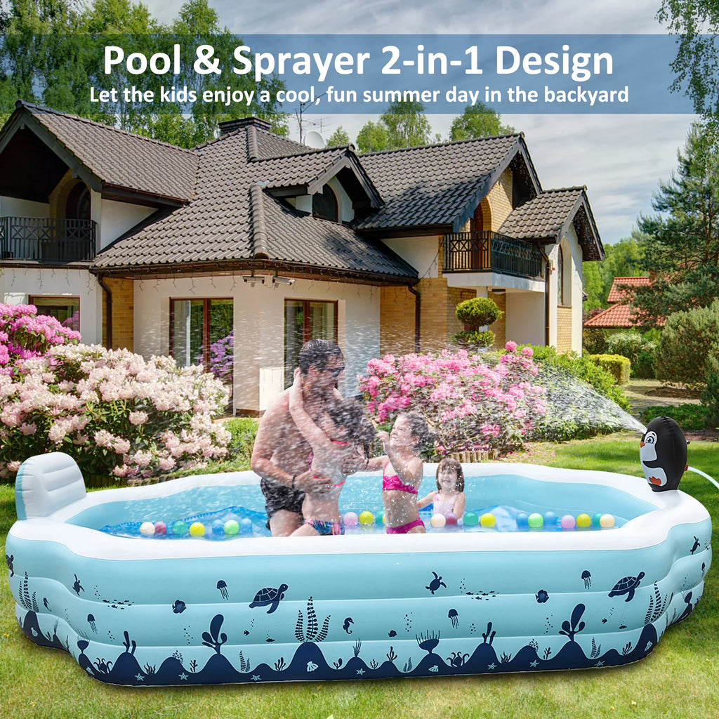 for x Adults, Sized 20'' Full Pool and x - 76'' Thickened Sebor Kids Pool Swimming and Sprinkler - Above Fun Garden, and Design for Seat with Ground Outdoor 10.3Ft Backyard, Inflatable Family,
