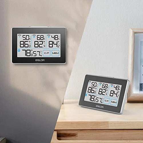 3 Stand Humidity Black LCD, Real-Time Digital and Station Tracker Distance 262 with Meter Touchscreen, Hanging Temperature Built-in - ft Weather Slot, Remote and Max with BALDR Wireless Sensors,