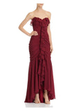 Full-Length Sweetheart STUART 2 Neckline Hi-Lo Evening Dress JILL Burgundy Womens