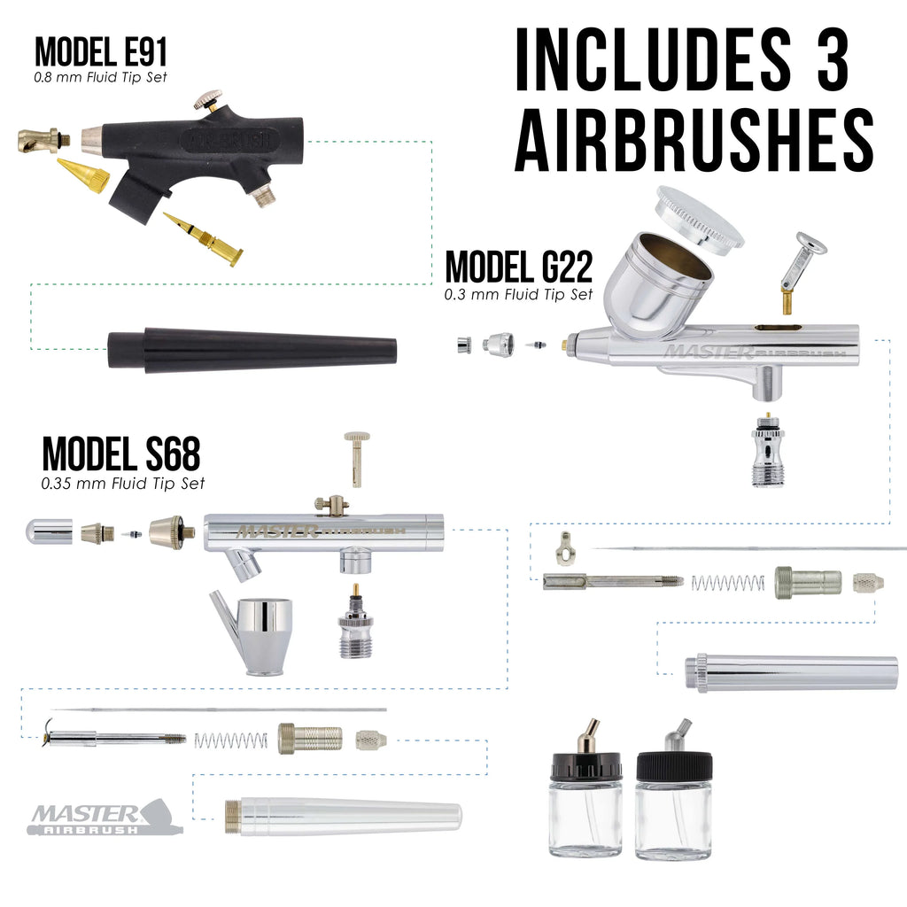 Compressor Kit Art Paint Airbrush Pro 3 Hobby Set Color Air System 12