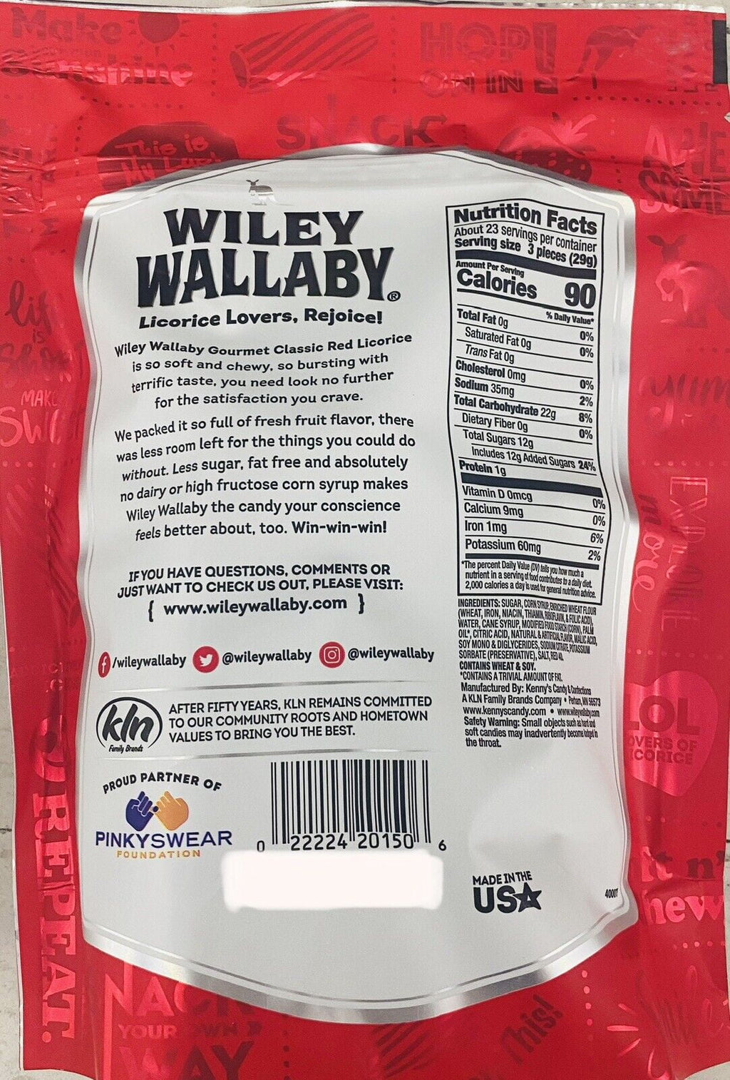 Licorice Wallaby FAMILY 24 & Wiley Bag Classic SIZE Red Soft Oz Chewy STRAWBERRY