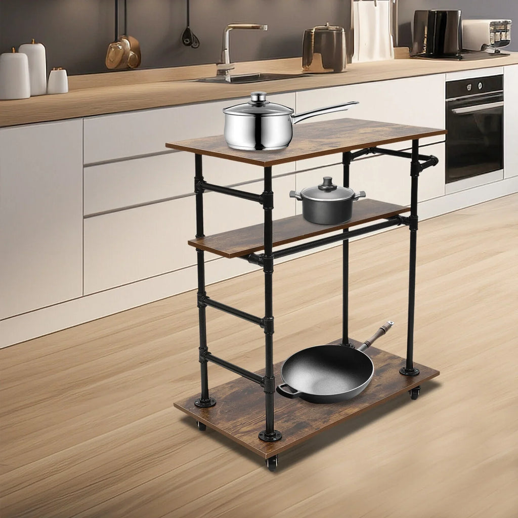 Universal Kitchen Wheels W/ Removable x17.7"W Cart Hooks x39.4"H 3 Layers 31.5"L
