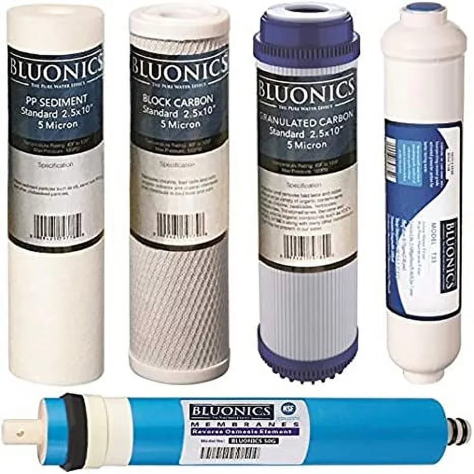 Cartridges 5 Set Osmosis pcs GPD Replacement Filter RO Reverse w/ Membrane 50