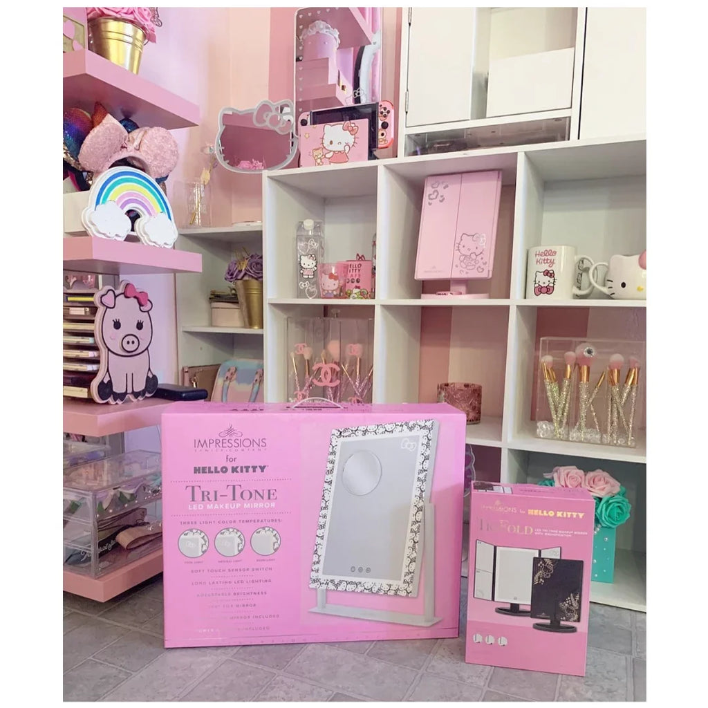 and 3X with Vanity Vanity Quality Degree Iron Frame Impressions Tone LED Mirror Swivel Mirror, Hello Lighted Lights Makeup (White) Mirror Tri and 360 with Cute Magnification, Kitty Touch