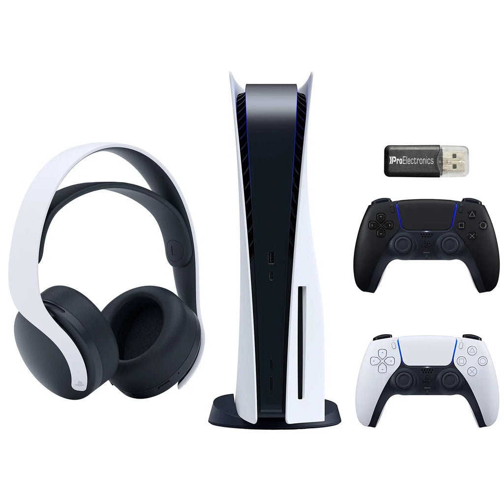 Playstation MicroSD Gaming and Headset PULSE Disc) Wireless Extra Adapter Sony USB (PS5 Black with Card 3D Controller, Bundle 5 Disc