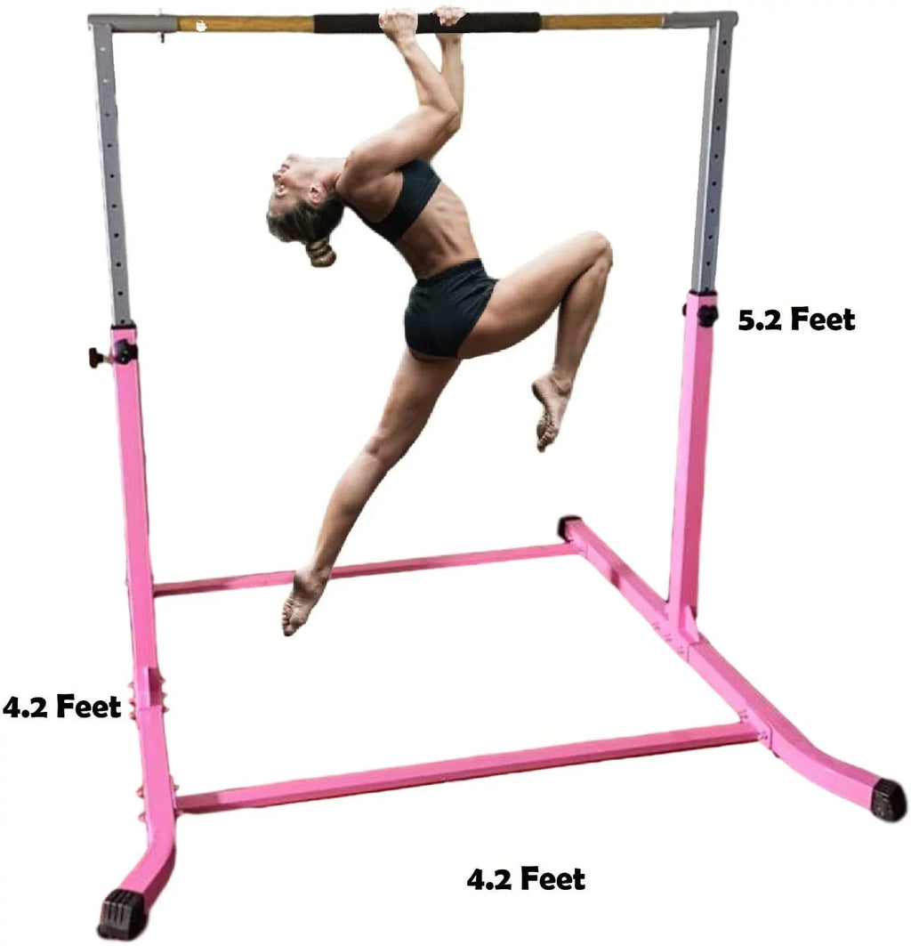 Pro-Gymnastics Expandable Bar 13 (Pink) Kip Horizontal Asymmetric Cushioned Gymnastic Bar & to 5 Legs FT Gymnastics Level Junior Training Bar Bar 3 Curved Height Bar Adjustable High
