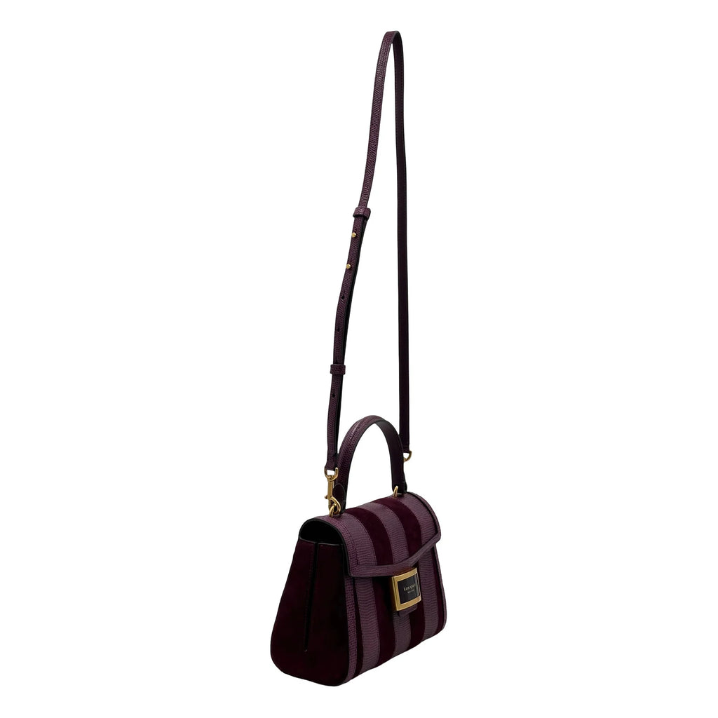 Spade Lizard-embossed Bag Small Top-handle Katy Burgundy - Kate Striped