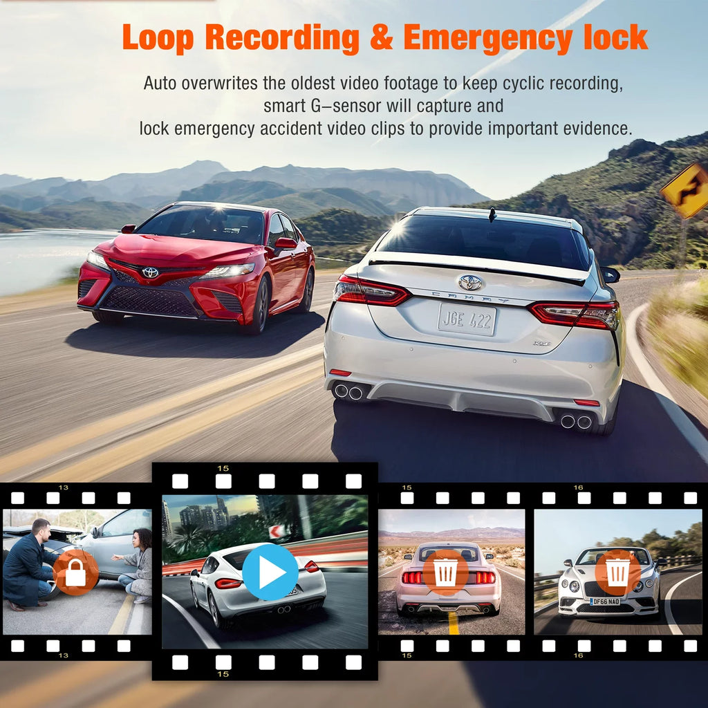 Dash Cam Detection Camera Three Front 3 Night Camera Motion Car Monitor Way with 1080P Channel Inside Accident Parking Triple Lock Vision and TOGUARD IR Dash Rear