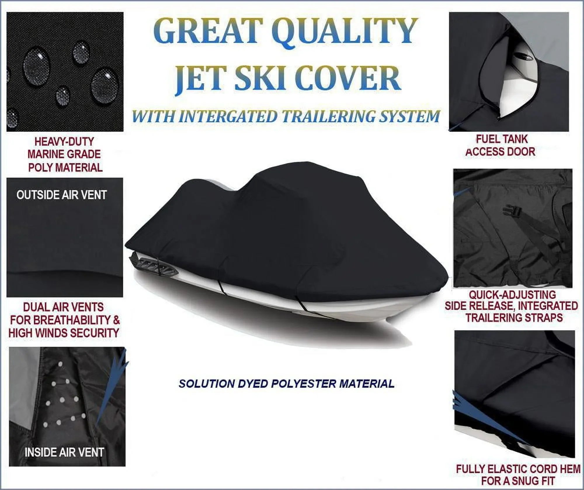 GTi for Sea-Doo Cover Jet PWC Compatible Sea Cover 1999 1997 1998 2000 600 BLACK JetSki Ski DENIER Doo
