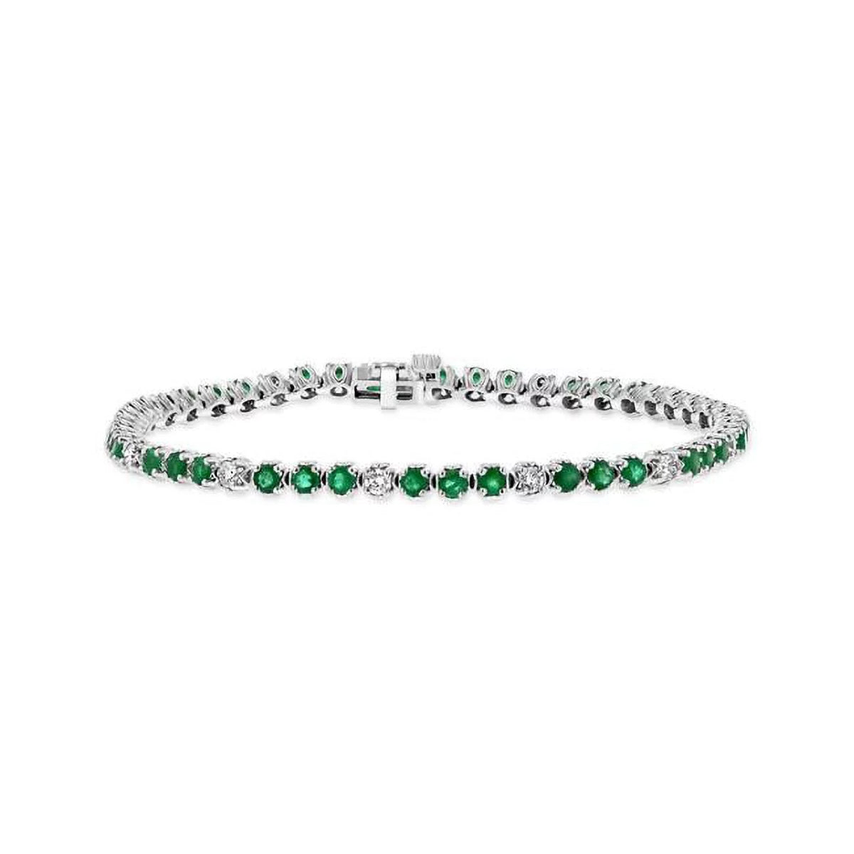 Emerald 3.09 & BRB398ED Creations 14K Gold CTW Diamond White Louis Bracelet,