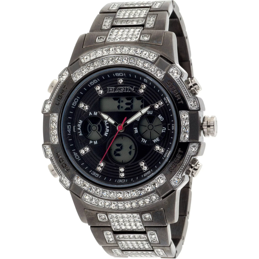 Male Watch Gun Adult with (FG160012GN) Metal in Crystals Analog Digital Elgin