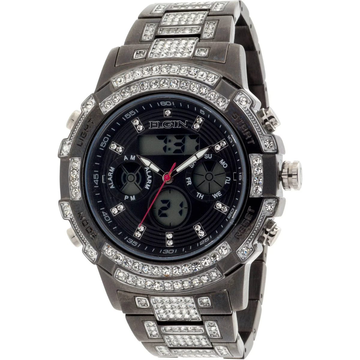 Male Watch Gun Adult with (FG160012GN) Metal in Crystals Analog Digital Elgin