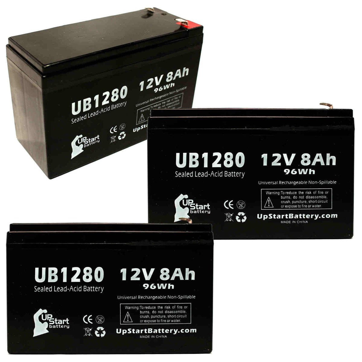 '- - 8000mAh, 6 Battery to UB1280 - AGM, Opti-ups Compatible F1 Adapters Sealed Replacement F1 3x 280ES Universal Pack Terminal, Lead Acid 8Ah, SLA) Terminal F2 (12V, Battery Includes