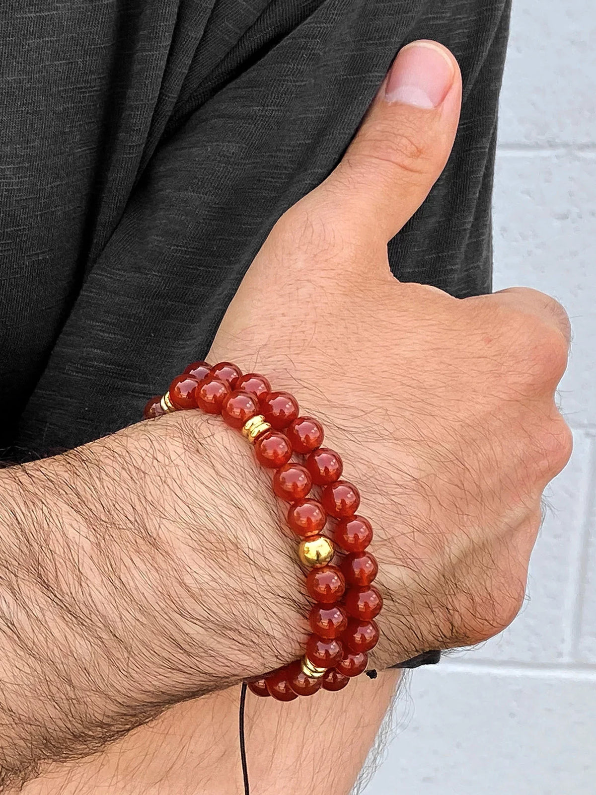 Red and Plated Bracelet Gold Jewelry Men's Beaded Adjustable Stone Agate (8mm) Coastal Steel Stainless