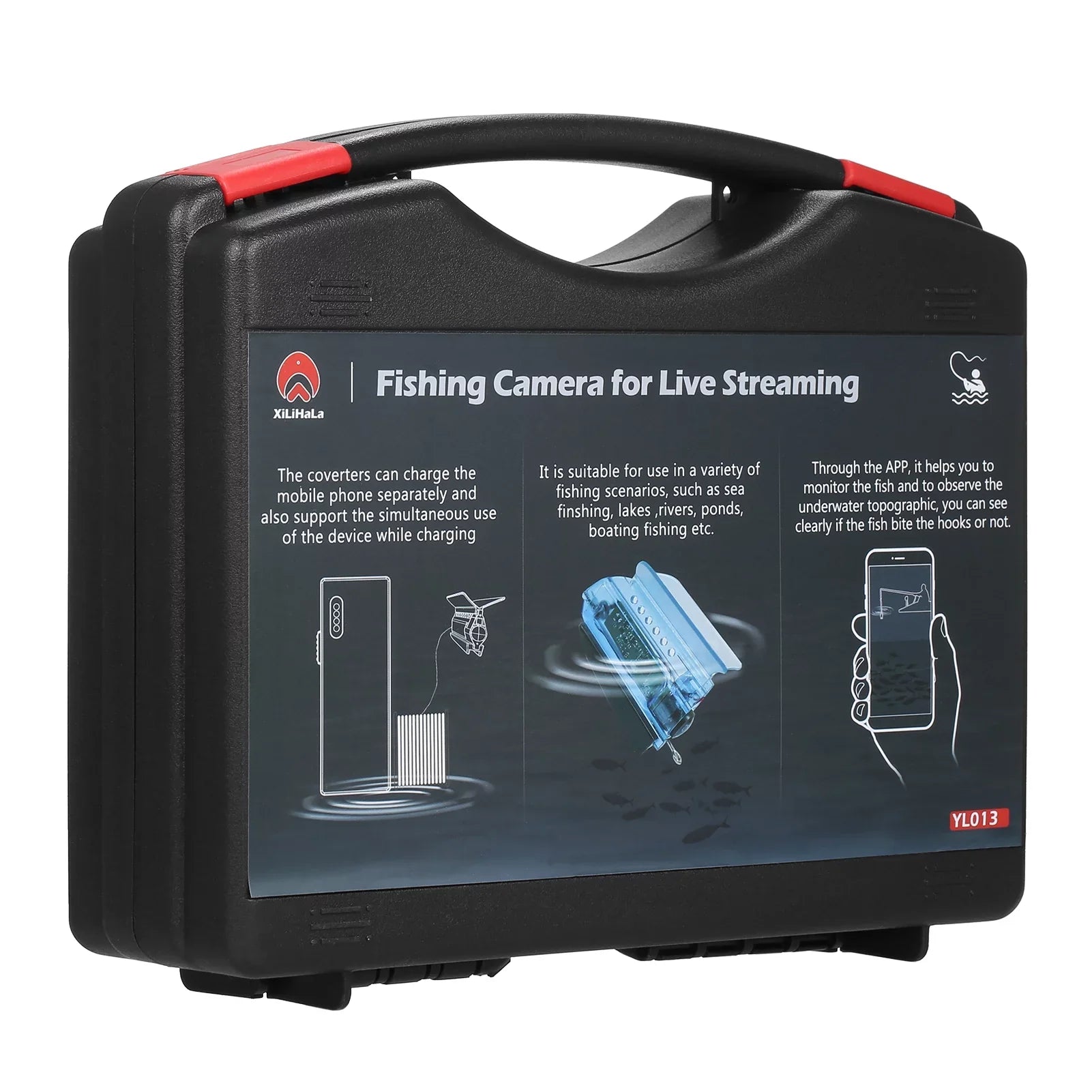 Boat Cage Holder Finder Fishing Sea with Lake Kayak Ice with 50M Control Cable Fishing Live Camera APP Case Underwater Bait 1080P Camera Video Carry for Fish Fishing Phone Mobile Dcenta