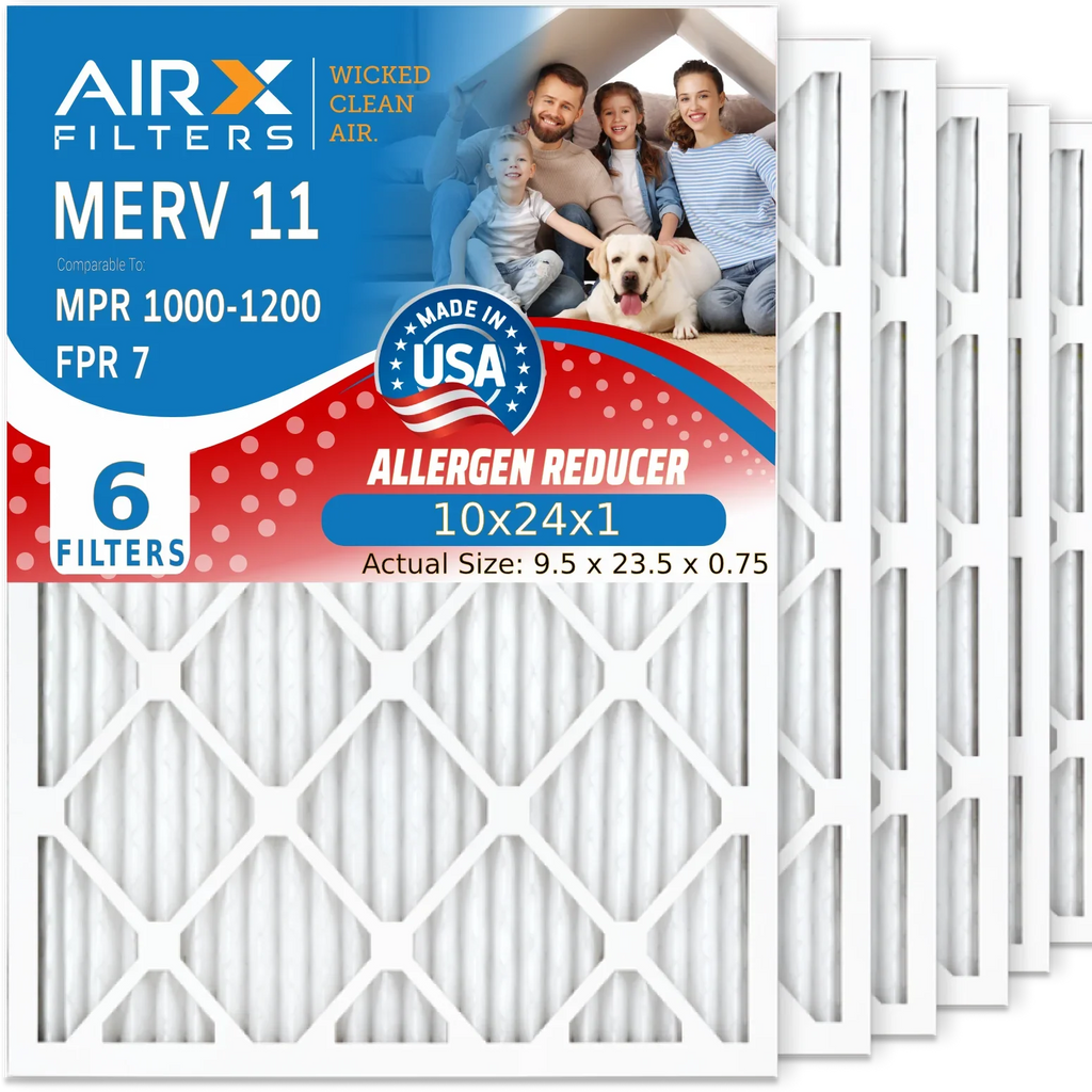 Pack 1000, 10x24x1 Conditioner 10x24x1 Electrostatic WICKED FILTERS Premium AIR. 7 Air Furnace MPR & CLEAN 11 FPR AIRX Comparable Air to 6 HVAC Filters Filter Pleated 1200 by USA Filter MERV MPR Made