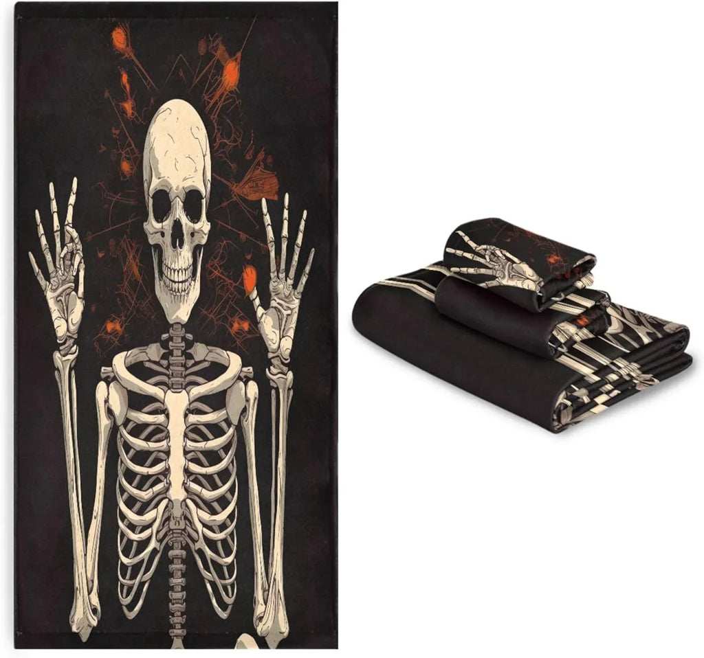 Bathroom Towel Washcloth Pool Bathroom Skeleton Absorbent Decorative for Washcloth Gift Towel Soft Set Towel Towels Hand Halloween Bath Swimming Coolnut 3-Piece Beach Gym Hotel