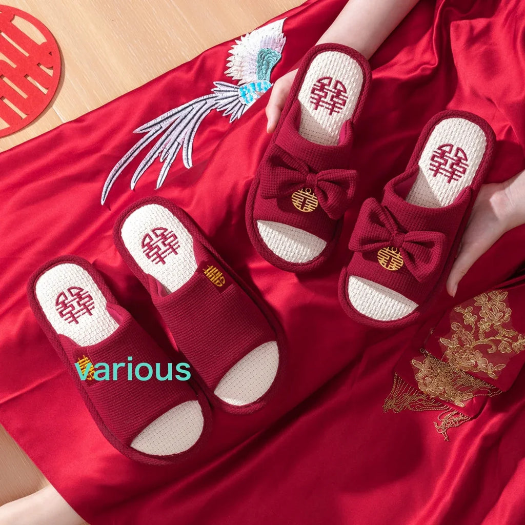 Pair Luxury Newly Wedding Festive Couple Groom To Accompany Married Light Bride Ladies Slippers Red Bride The Men And Of Shoes Bridal