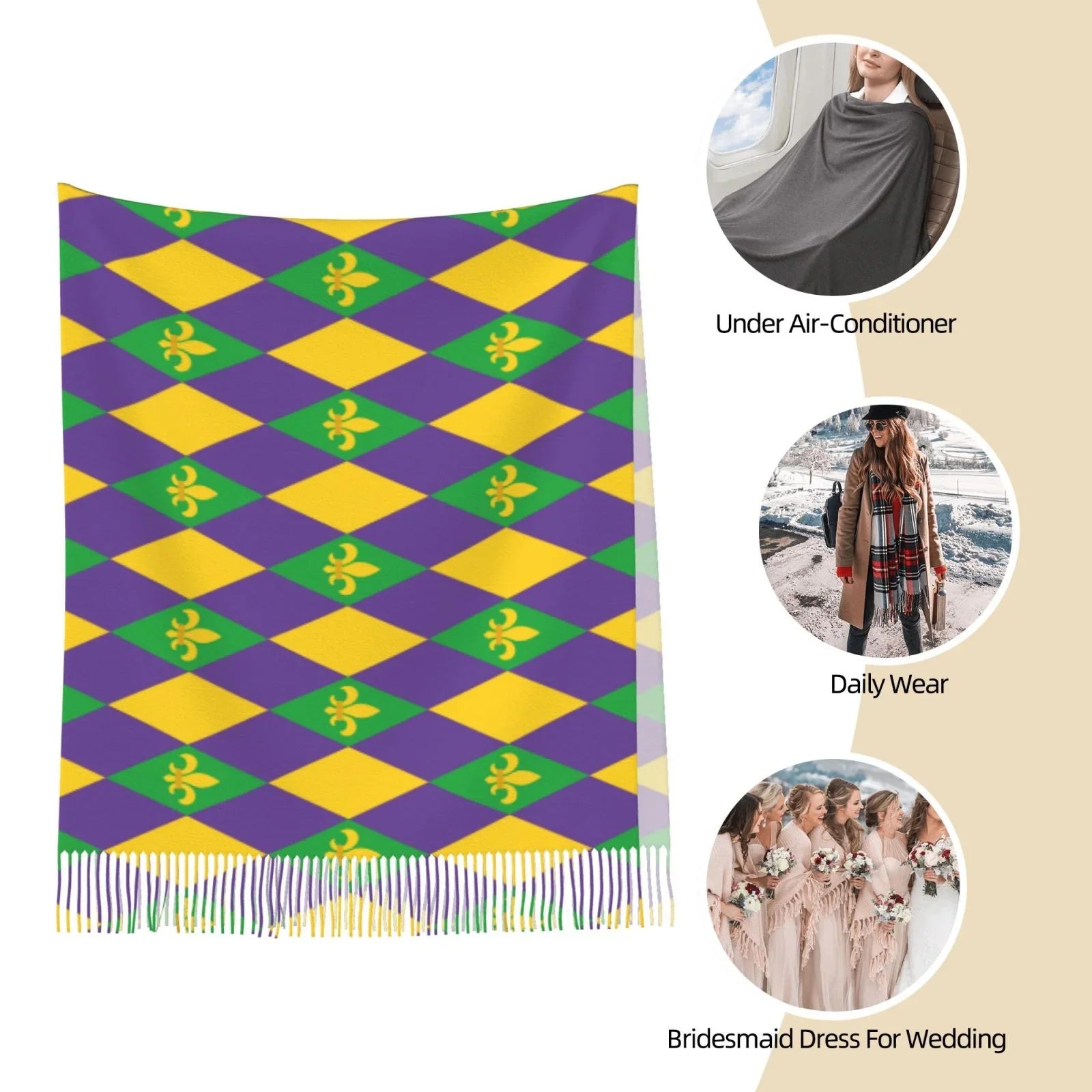 Women Scarves Feel Cashmere Bingfone Winter Gras Gifts- Warm Print Large Soft Mardi Scarf For Art Wrap Elegant Shawl