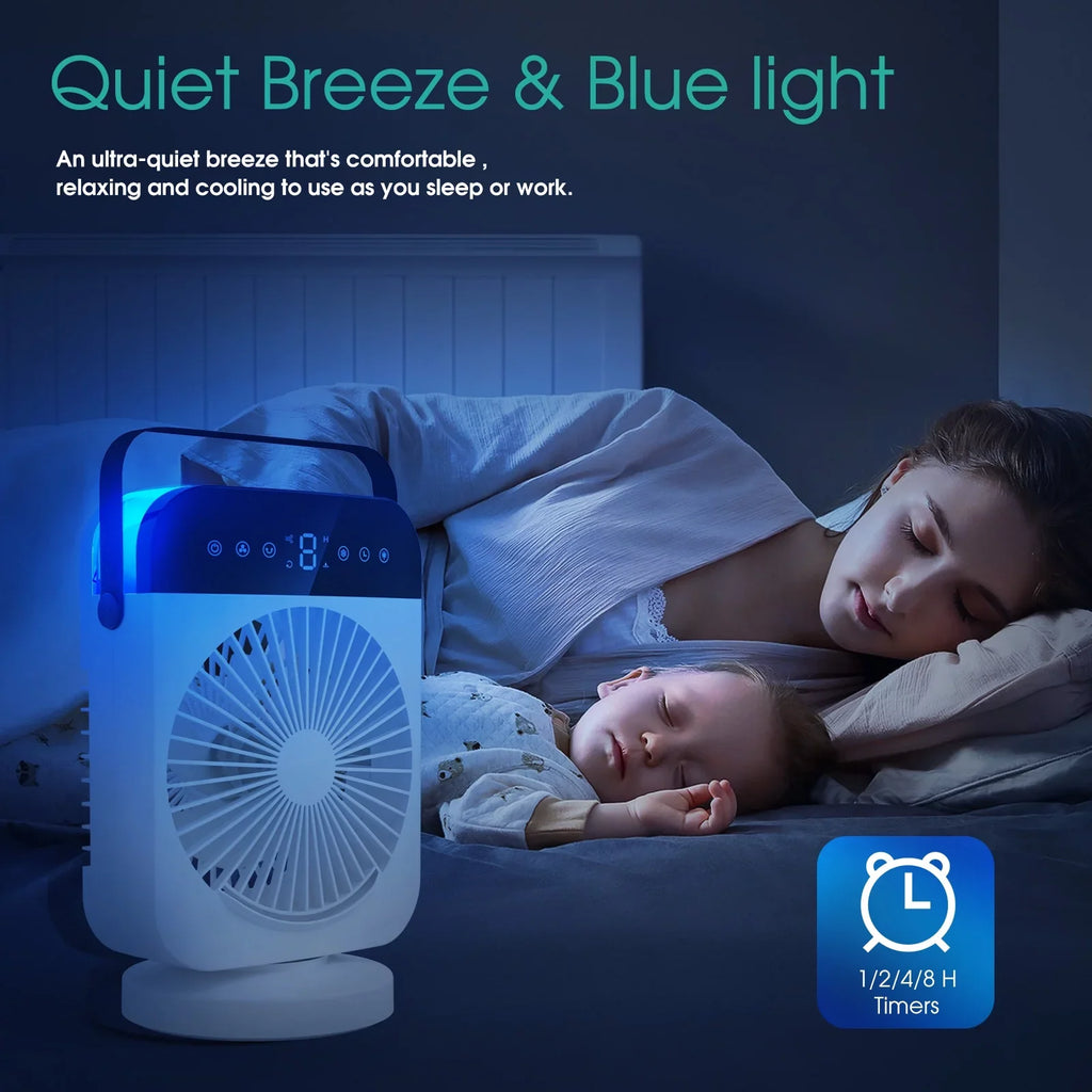 Small Camping Office Desktop Light Evaporative Portable Cooling With Led With Personal 4 For Speeds,Oscillation/Humidifier/Timing Fan Air Conditioner,Mini Function, Room Cooler Air