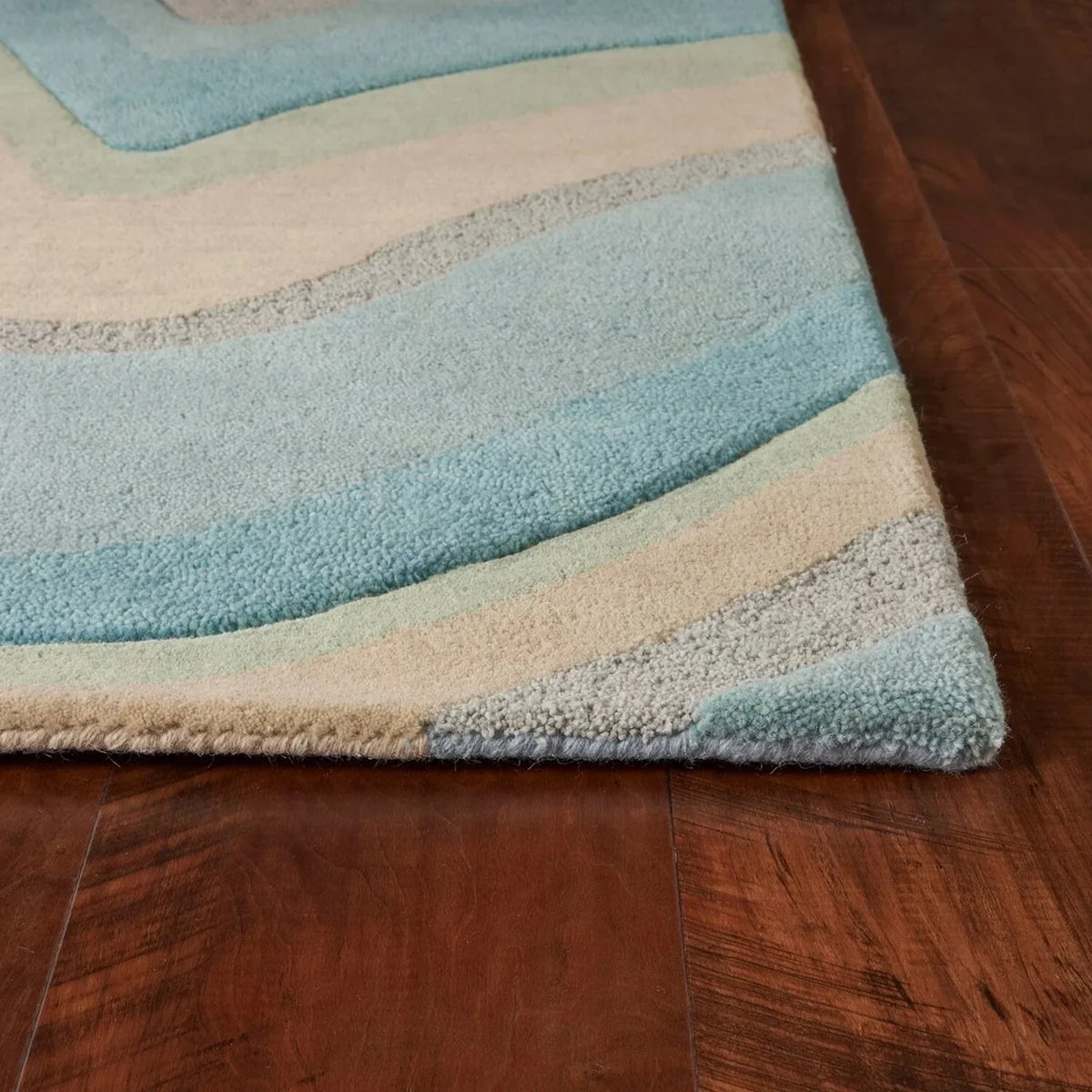12'3" HomeRoots Rug 9'3" Tufted Blue Beige Runner Ocean Hand 8' Abstract - Waves x