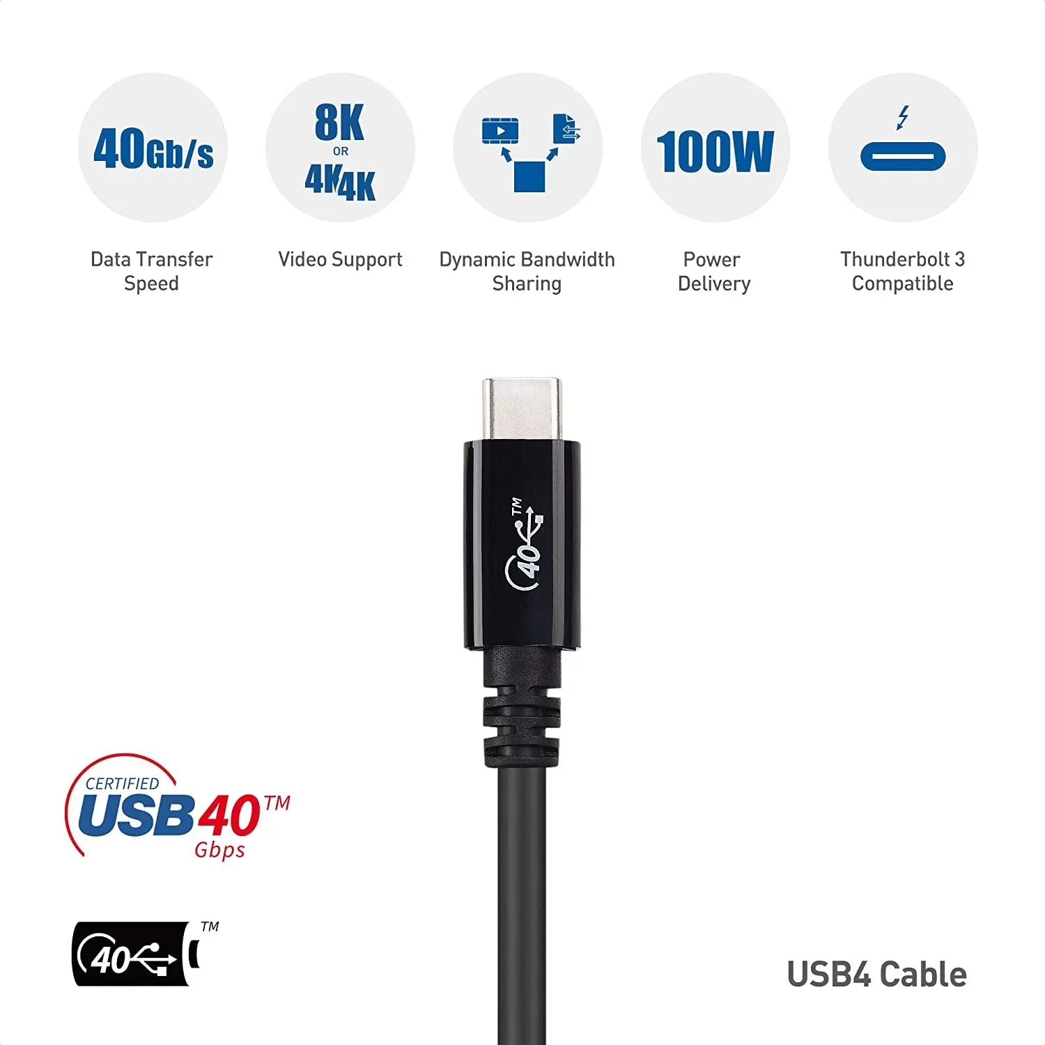MacBook, Support, Thunderbolt Certified] Cable for 4 3, More with Matters and 8K Surface Charging, and 2.6 with Data, C [USB-IF ft USB4 Cable DELL 40Gbps Thunderbolt Compatible USB 100W Video XPS, Pro