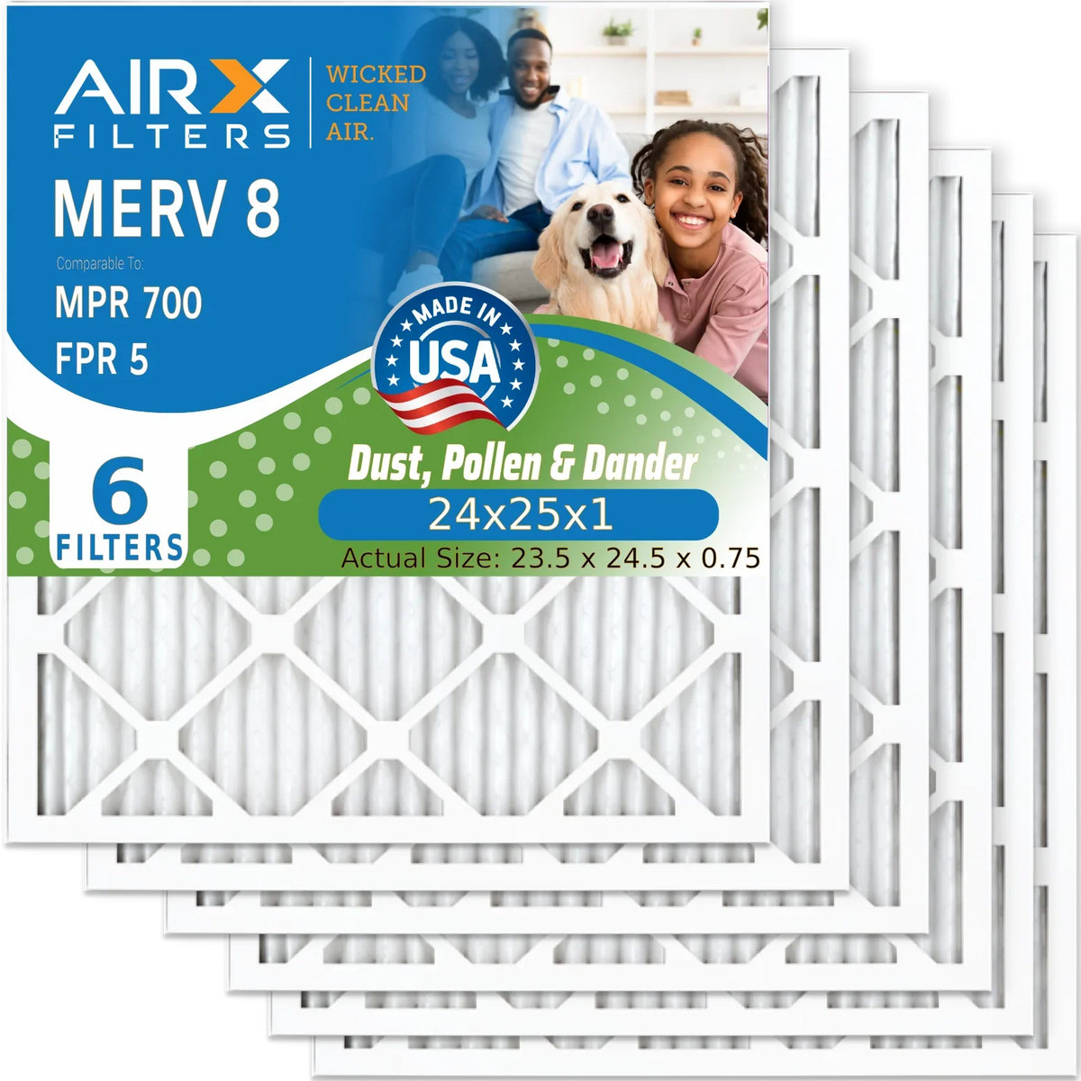 Comparable 5 Electrostatic HVAC 24x25x1 WICKED AC 8 Filters Furnace Air 6 Conditioner MERV by Pack Filter FPR Air FILTERS Pleated Filter USA 700 to MPR CLEAN Made 24x25x1 & AIR. Premium AIRX