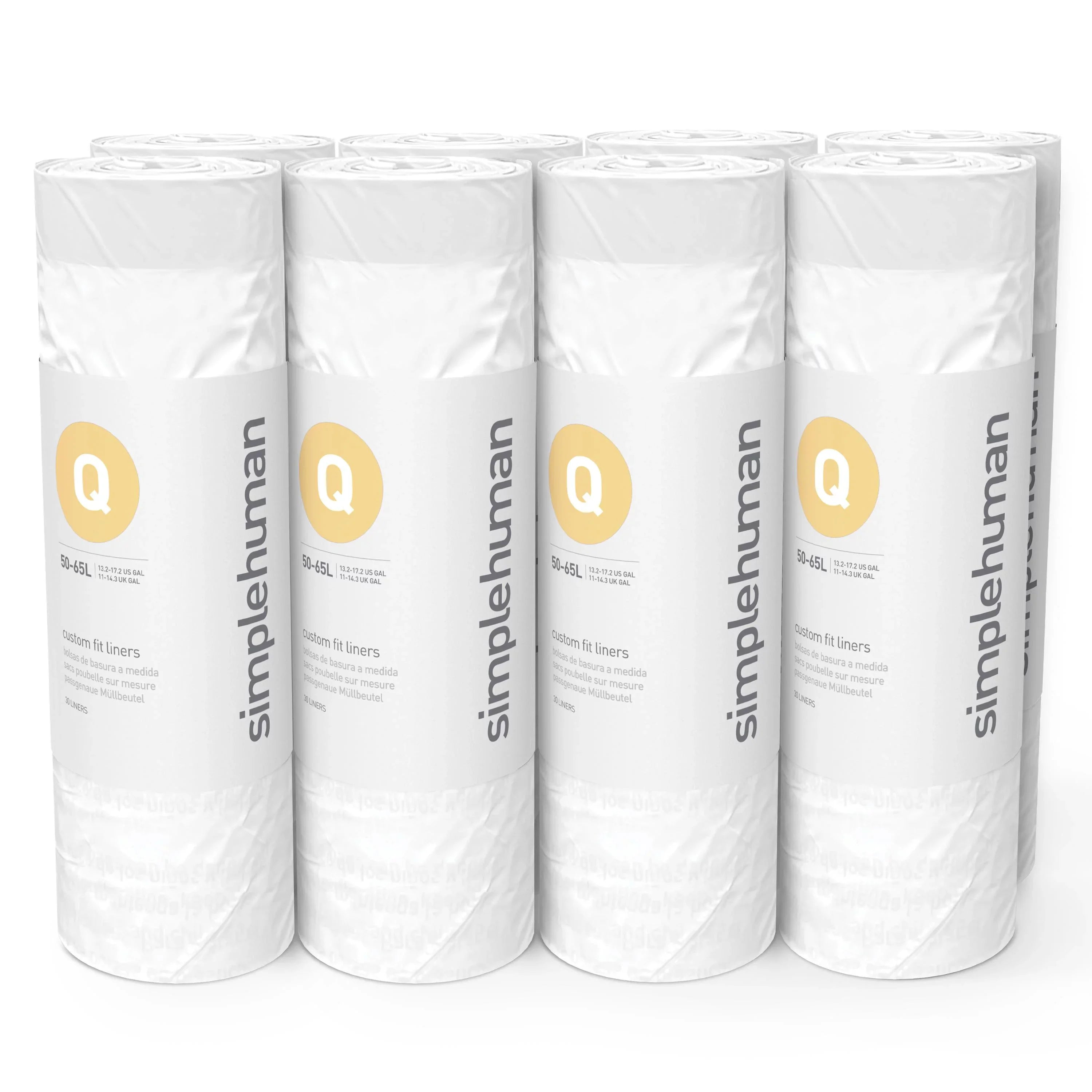 Trash 240 Liter 13-17 simplehuman Bags, Code Fit Custom 50-65 Roll Q Drawstring Gallon, Pack, White /