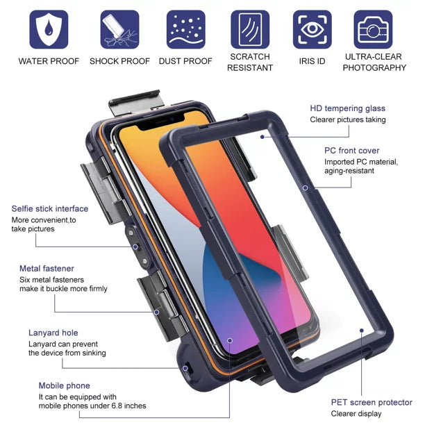 to Eluga Underwater Swimming Ray Housing Inch Lanyard [15m/50ft] Photo all UrbanX Protective Snorkeling Waterproof LCD Phones Panasonic Professional Up Video 6.9 with And 700 Case for Surfing Diving