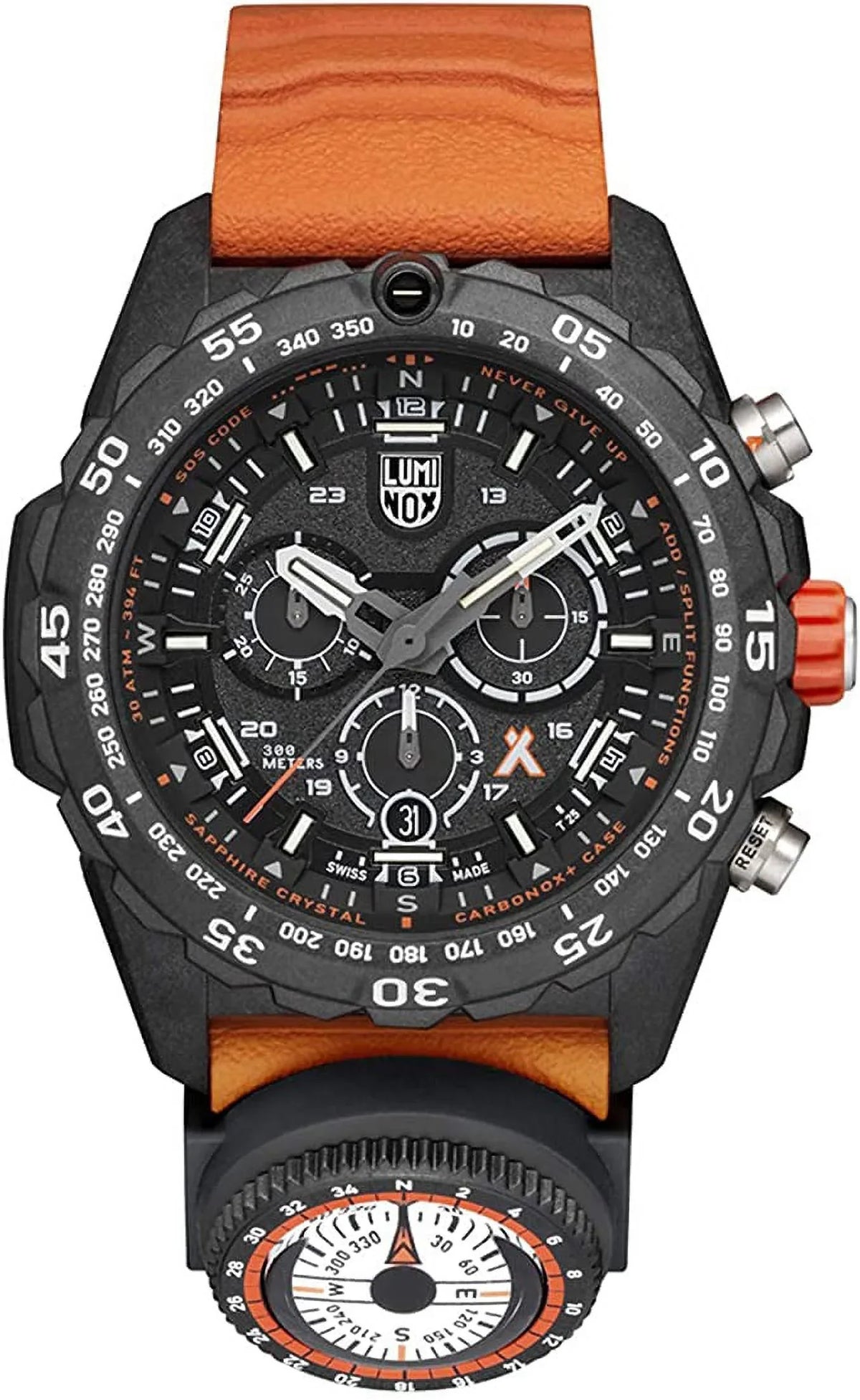 Stainless M Master 3749: Luminox Grylls Survival Series 45mm Bear - Swiss Black/Orange Watch Water Steel Mens Made Resistance 300