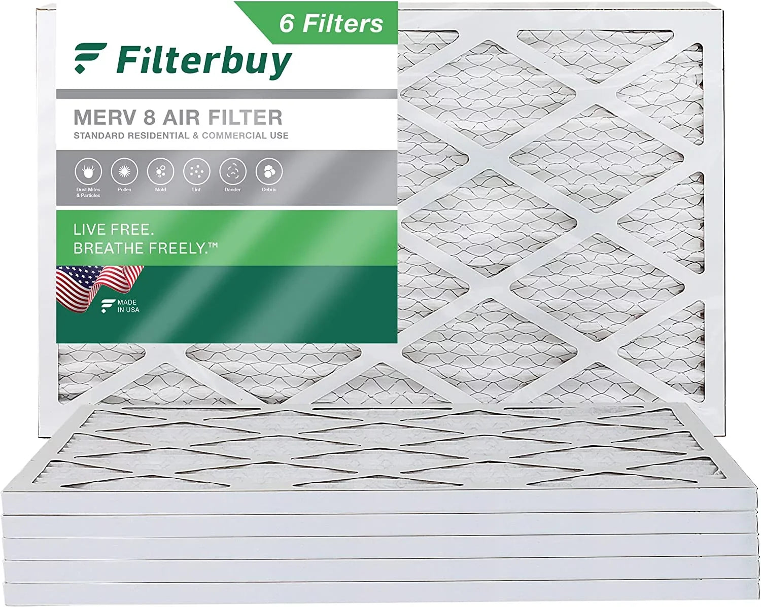 (6-Pack) Furnace Pleated MERV AC 17.25x29.25x1 Filters 8 HVAC Filterbuy Air