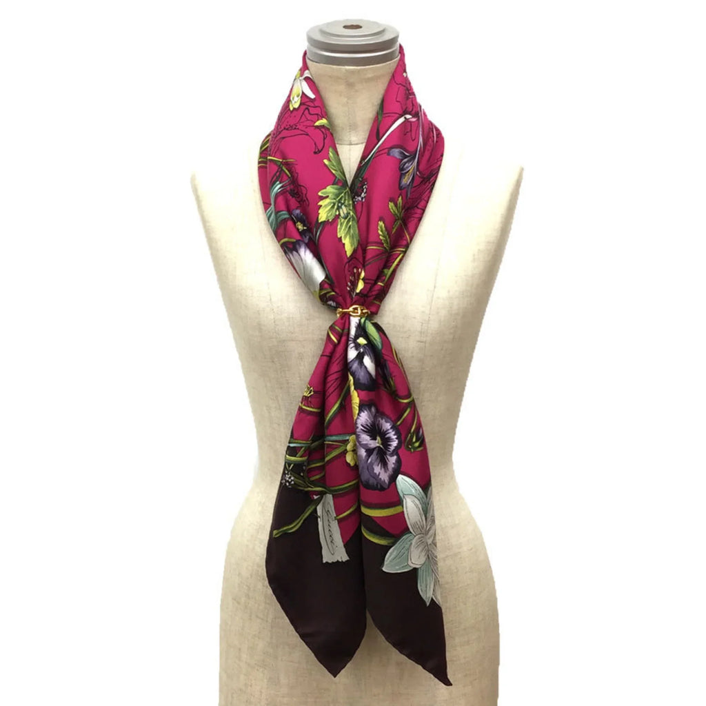 Pink aq9410 Pre-Owned Scarf Flora x 100% Silk GUCCI New) Flower Large (Like Muffler Gucci Print Carre Bordeaux