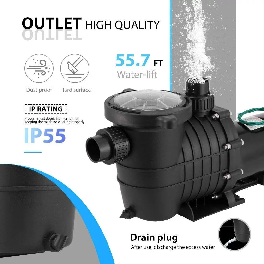 Denest Swimming Above Hbp1500¢¢ Inground/ 2.0hp Pump Ground Strainer 1500w with and Basket Pool Connectors