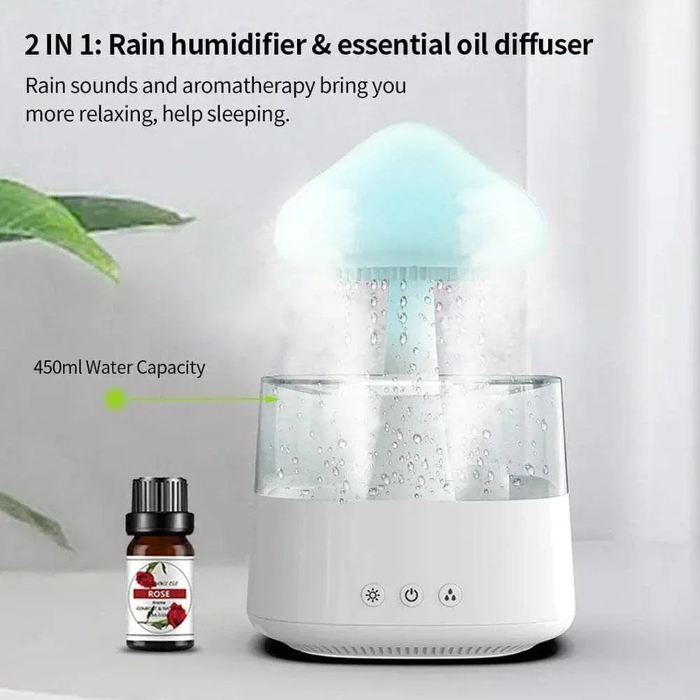 Sleep Fountain Aromatherapy 7 Mist, Cloud Diffuser CJC Drop Rain 450ml Colors Bedside Humidifier Light, Essential Water Desk Relax LED Oil