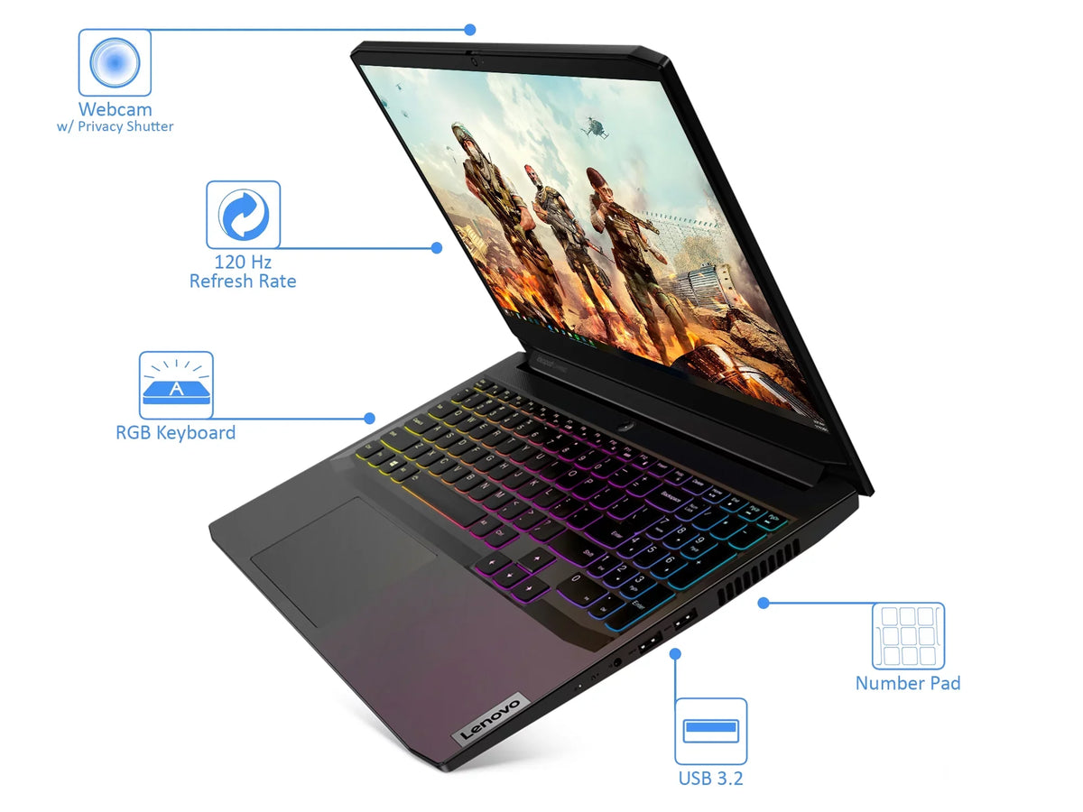 Pro 8GB 10 120Hz 512GB IdeaPad Laptop, Upto 5 NVMe AMD RAM, 3050, Ryzen 3 5600H SSD, Lenovo HDMI, Display, Wi-Fi, Windows 15.6" 4.2GHz, Gaming GeForce FHD Bluetooth, RTX NVIDIA