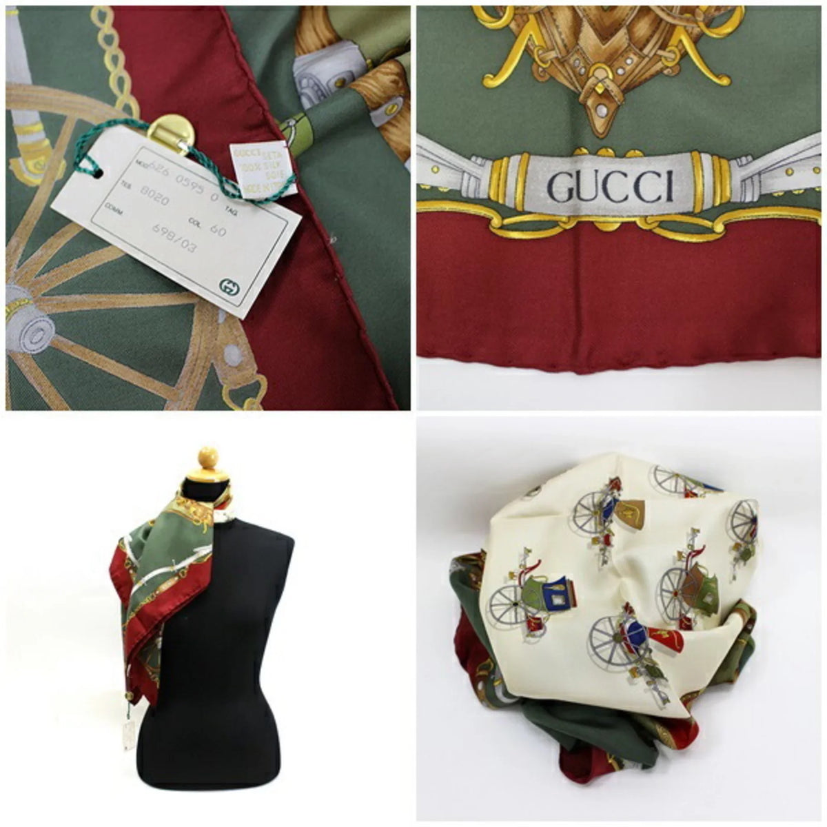Gucci x pattern silk carriage Pre-Owned green wine (Like New) muffler ladies GUCCI scarf red