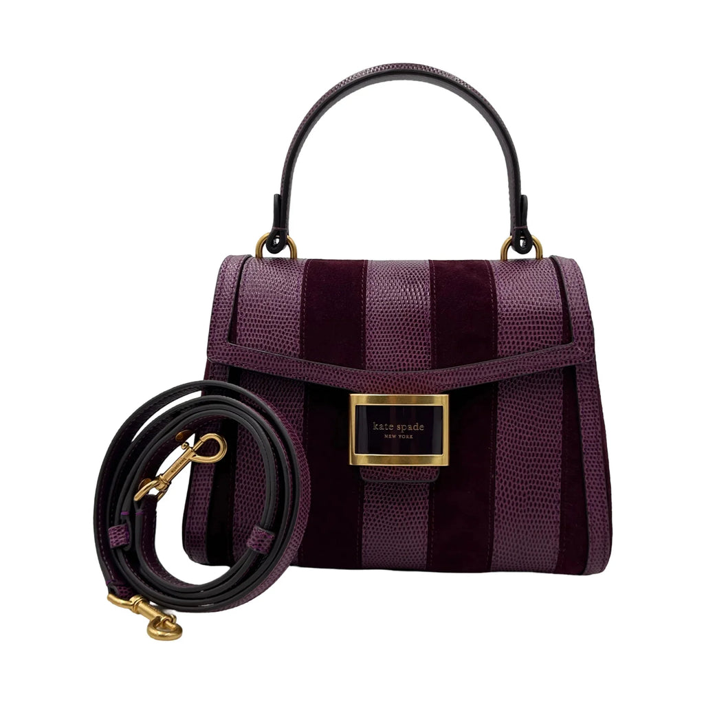 Spade Lizard-embossed Bag Small Top-handle Katy Burgundy - Kate Striped