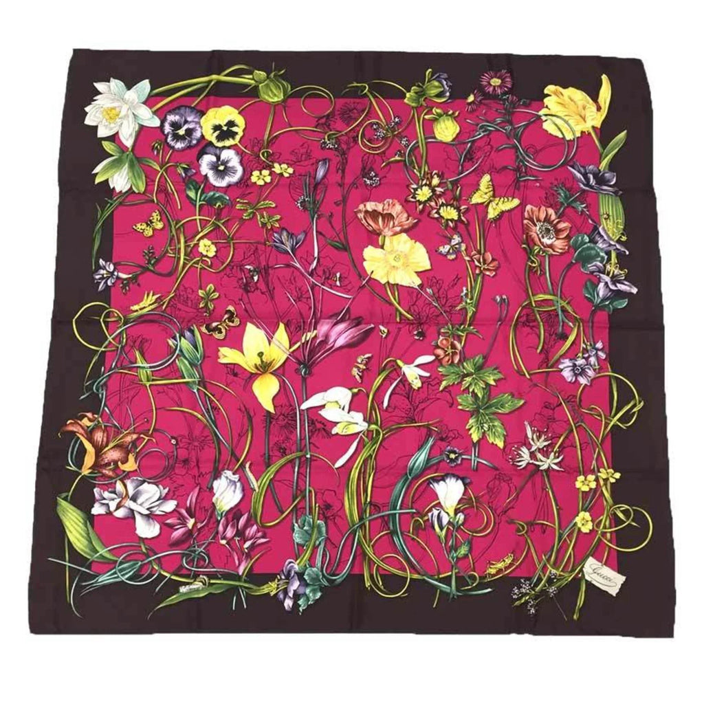 Pink aq9410 Pre-Owned Scarf Flora x 100% Silk GUCCI New) Flower Large (Like Muffler Gucci Print Carre Bordeaux