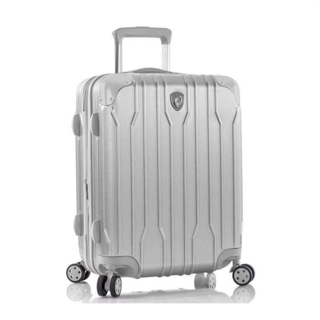 System Lightweight, Carry-On Silver with Lock, Handle Spinner TSA Expandable, Xtrak Heys Wheels Telescopic Luggage 21-Inch Combination