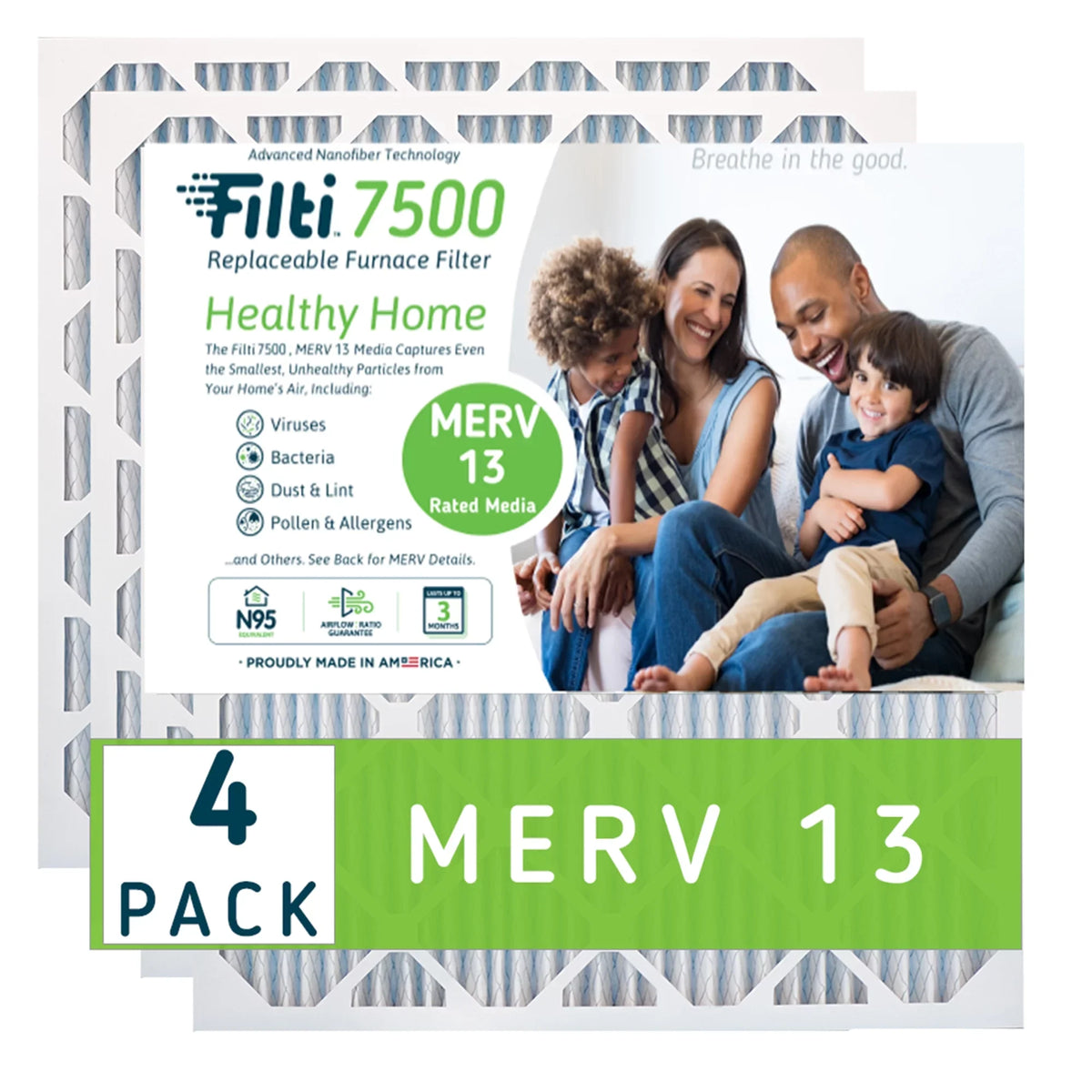 Pleated (4 Air Furnace 13 7500 Filti Home Pack) MERV HVAC Filter 16x20x1