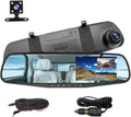 Front Cam Car, and Mirror Smart Backup HD Dash Angle, Wide for Waterproof Mirror Camera, Rearview Rear 1080P 4.3"
