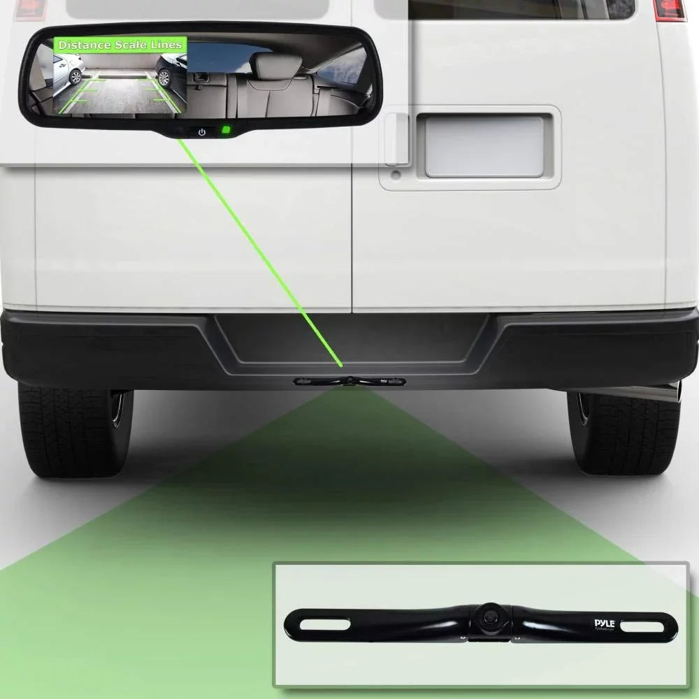 Reverse PYLE Safety & Camera - System Rear Backup Screen Lines PLCM4550 View Car Distance Mirror Monitor Parking with Scale