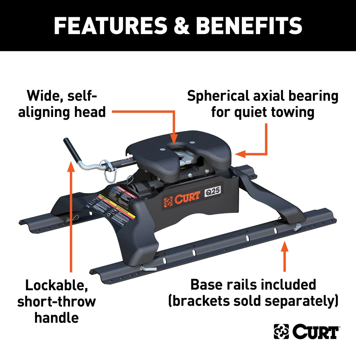 Rails, Hitch 25,000 Base 5th lbs 16266 with Q25 Wheel CURT