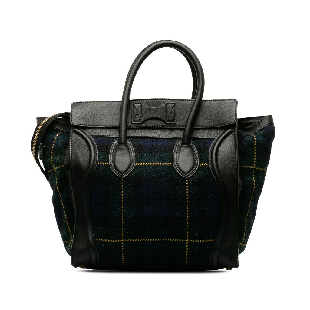 Blue Fabric Pre-Owned Bag Luggage (Good) Wool Tote Tartan Mini Celine Tote Authenticated Unisex