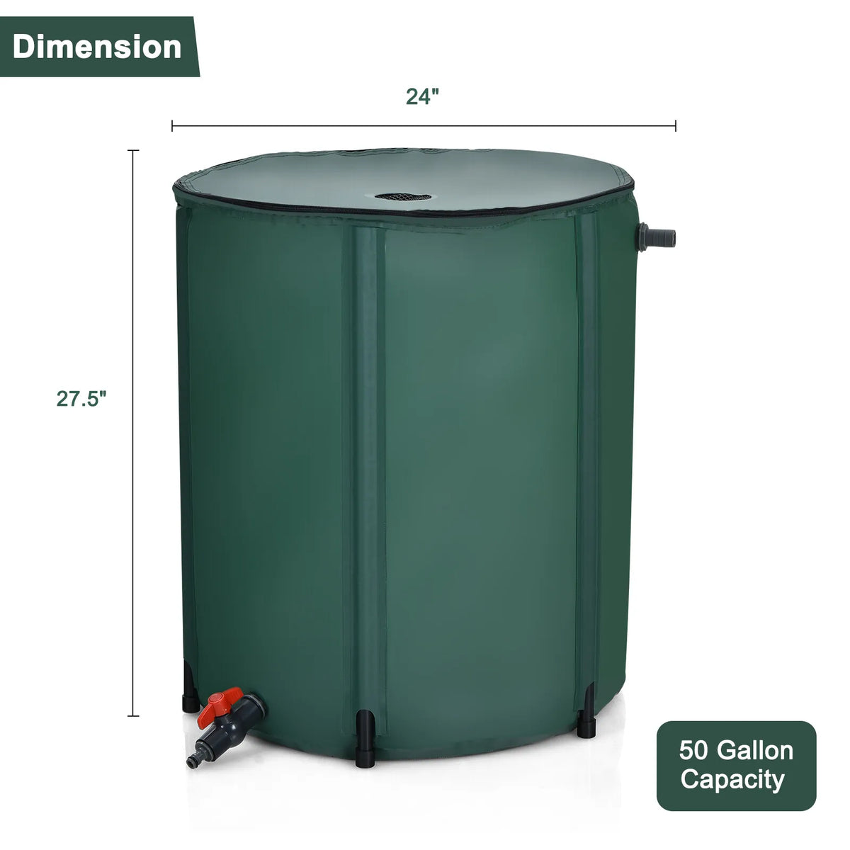 Water Gallon Collector Tank Barrel Collapsible Spigot Filter 53 W/ Rain
