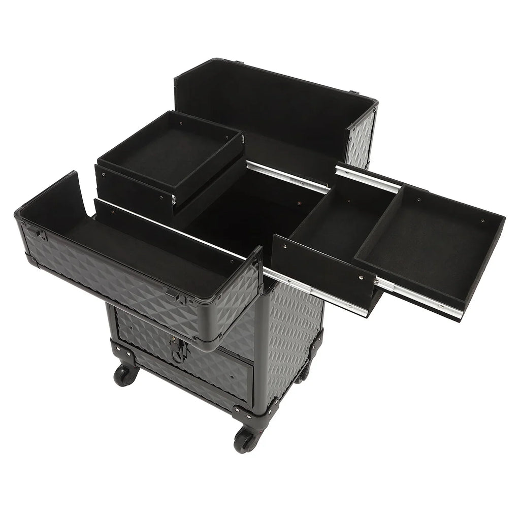 Trunk Case Rolling Nail Salon Cart Manicure Luggage Trolley Cosmetic Organizer Makeup Box Wheeled Storage Black Case Aiqidi Train